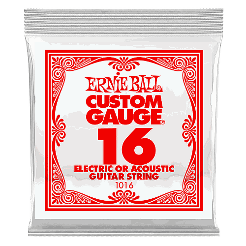 Ernie Ball - Cuerdas Custom para Guitarra Eléctrica, 6 Piezas Acero .016 Mod.1016