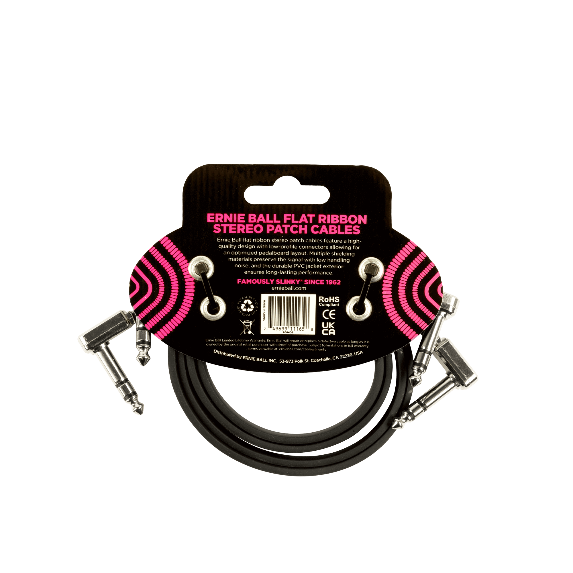 Ernie Ball - 2 Cables de Audio Angulado/Angulado Estéreo, Tamaño: 0.6096 Mts., Color: Negro Mod.6406_2