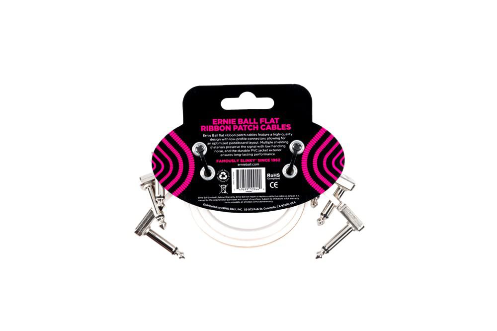 Ernie Ball - 3 Cables de Audio 30.48 cm, Blanco Angulado/Angulado Mod.6386_4
