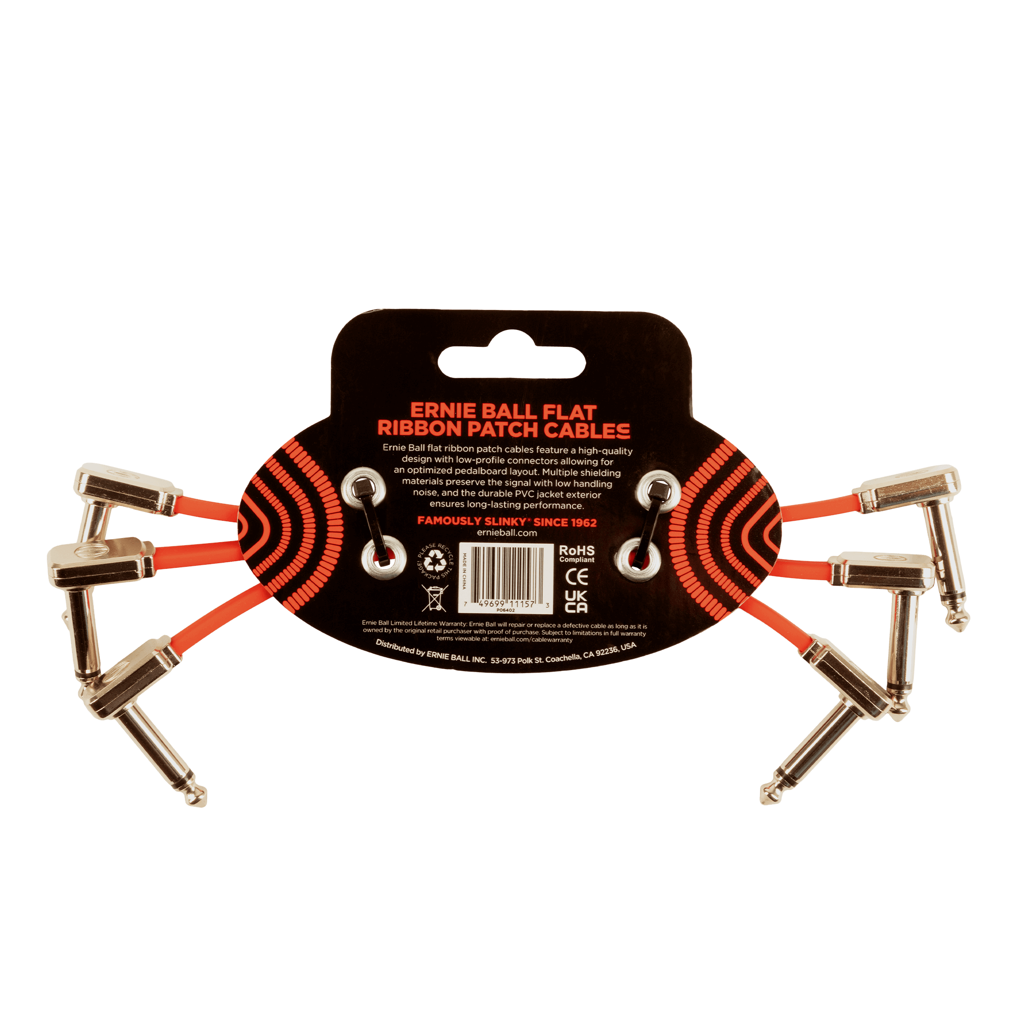 Ernie Ball - 3 Cables de Audio Angulado/Angulado, Tamaño: 0.1524 Mts., Color: Rojo Mod.6402_7