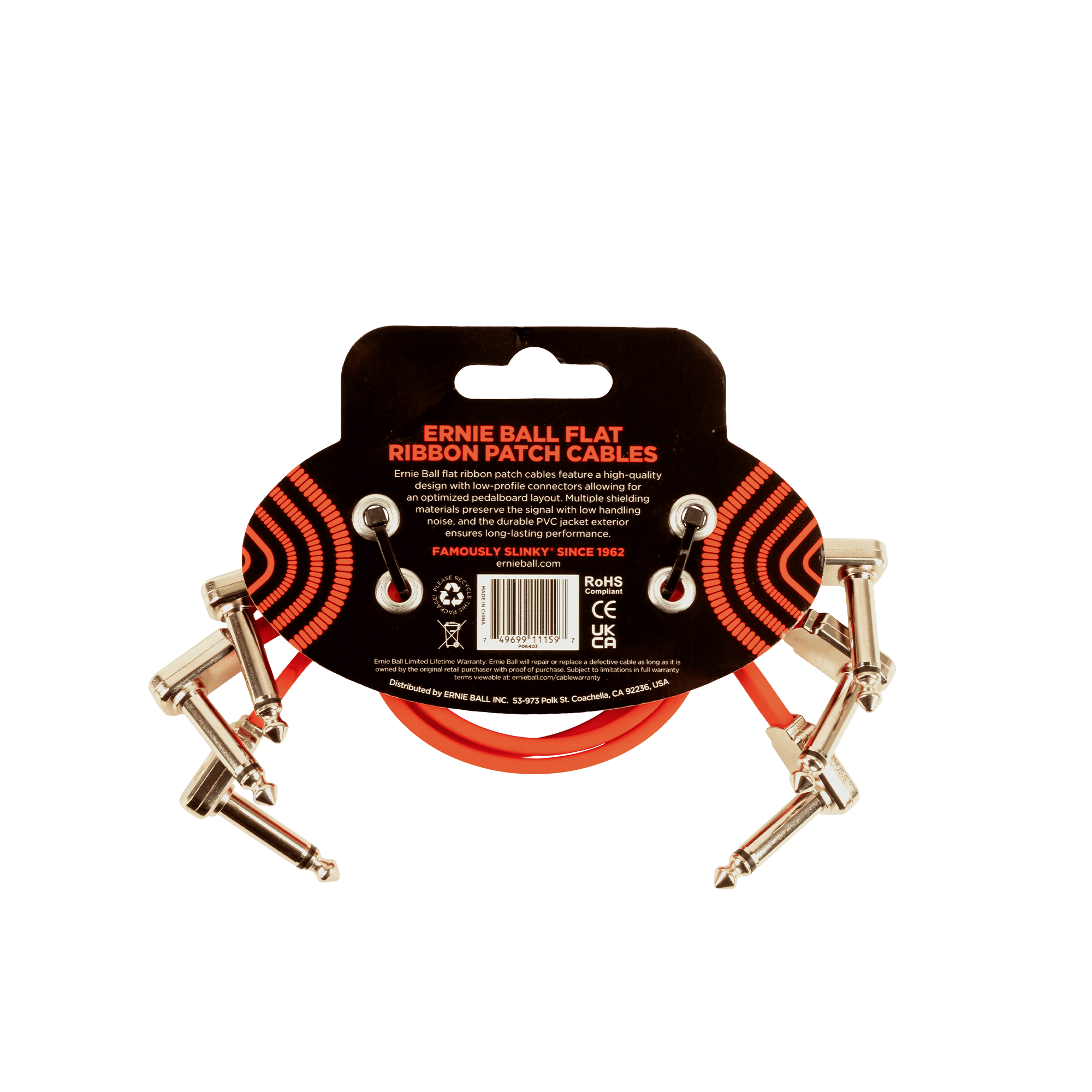 Ernie Ball - 3 Cables de Audio Angulado/Angulado, Tamaño: 0.3048 Mts., Color: Rojo Mod.6403_8