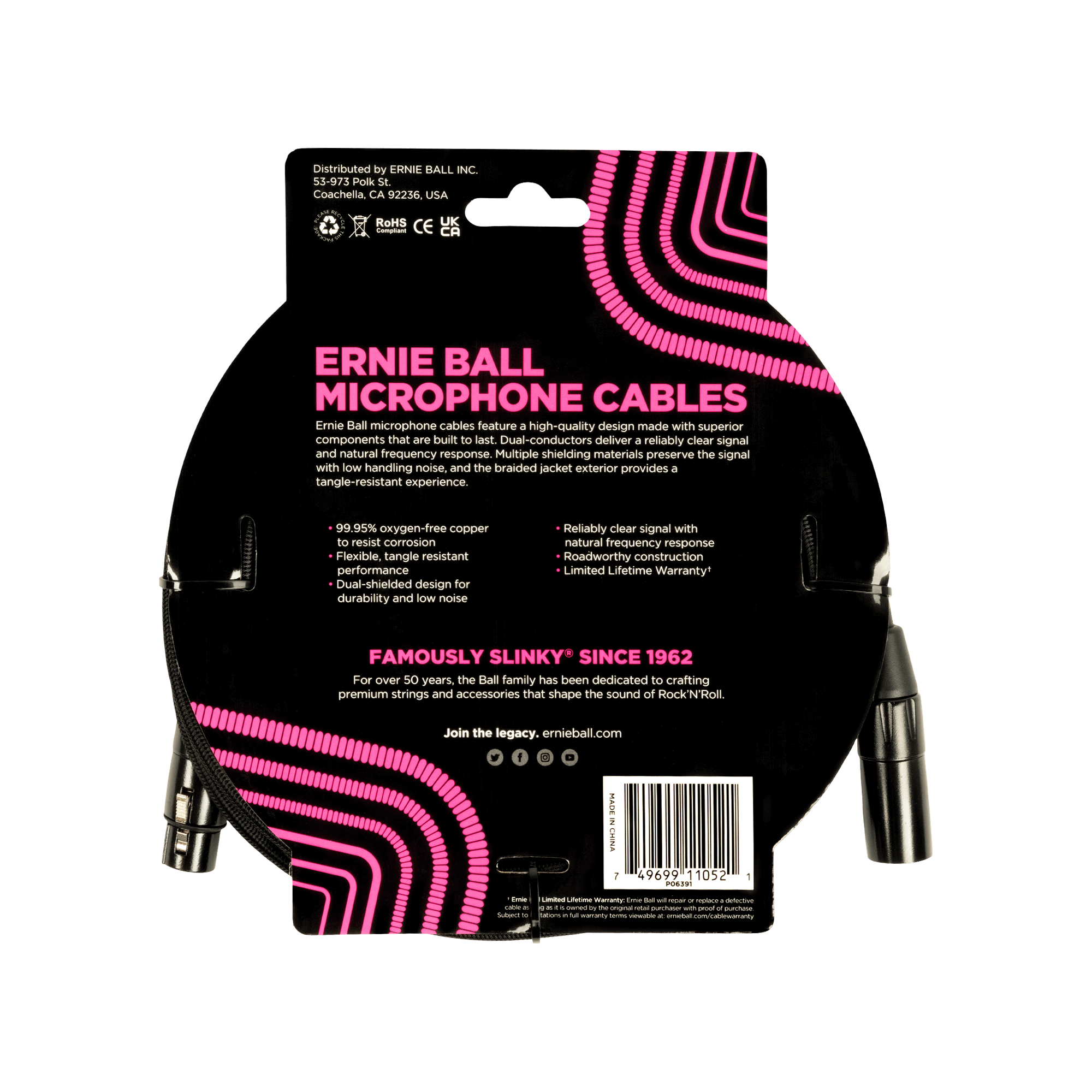 Ernie Ball - Cable Para Micrófono, Tamaño: 4.572 Mts., Color: Negro Mod.6391_26