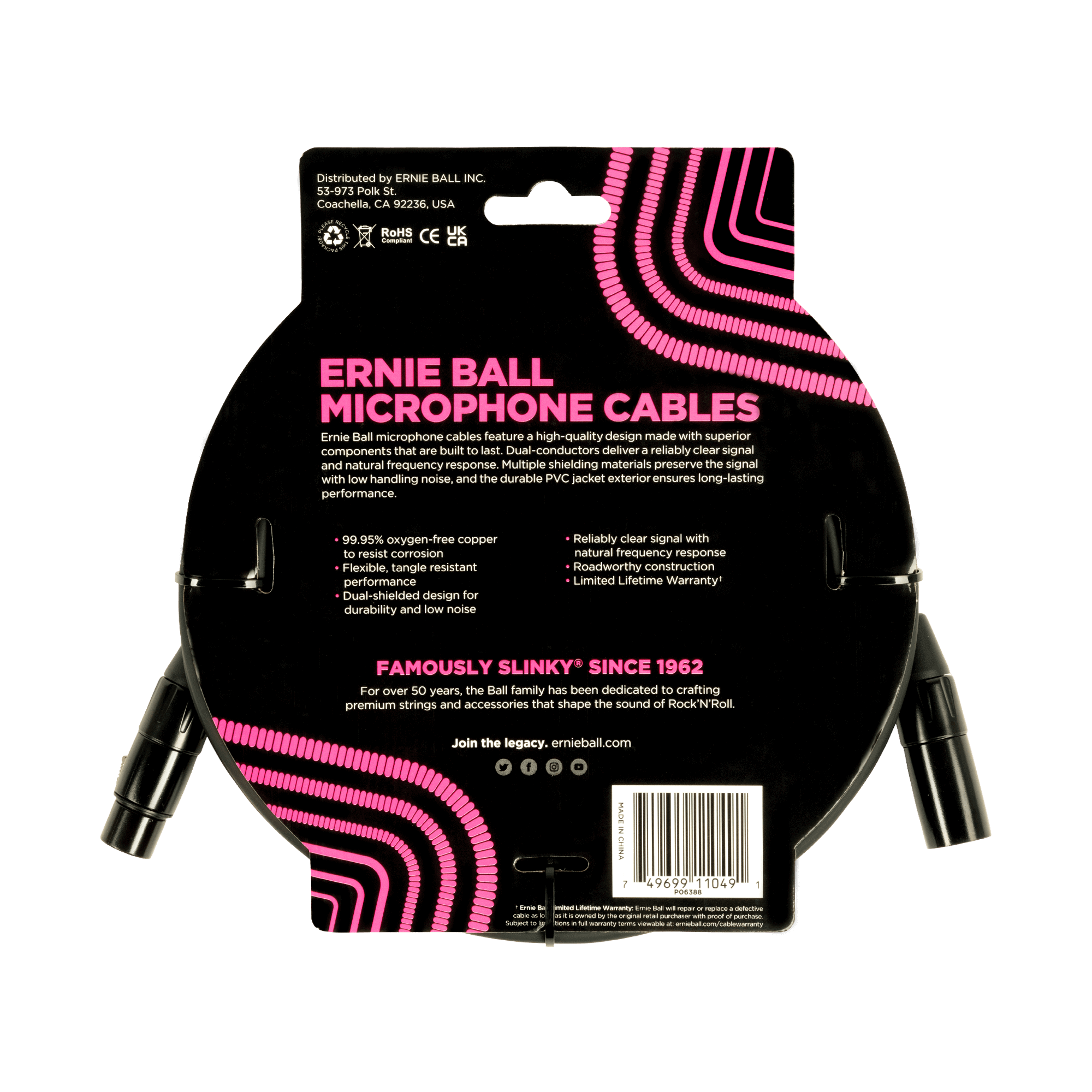 Ernie Ball - Cable Para Micrófono, Tamaño: 6.096 Mts., Color: Negro Mod.6388_28