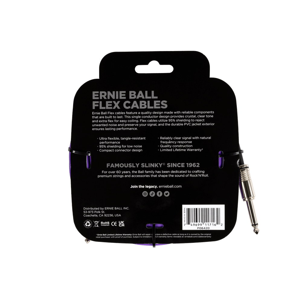 Ernie Ball - Cable de Audio 6.10 Mts., Morado (Recto/Recto) Mod.6420_9