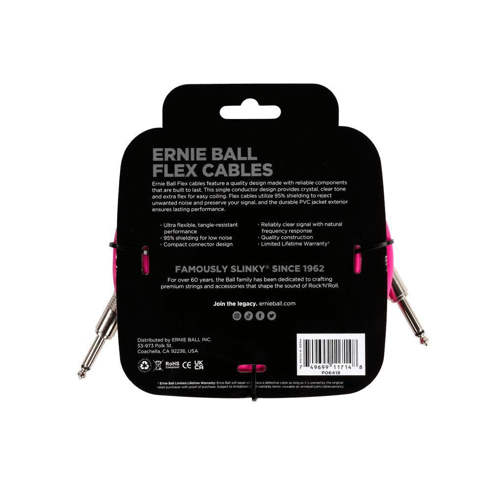 Ernie Ball - Cable de Audio 6.10 Mts., Rosa (Recto/Recto) Mod.6418_10