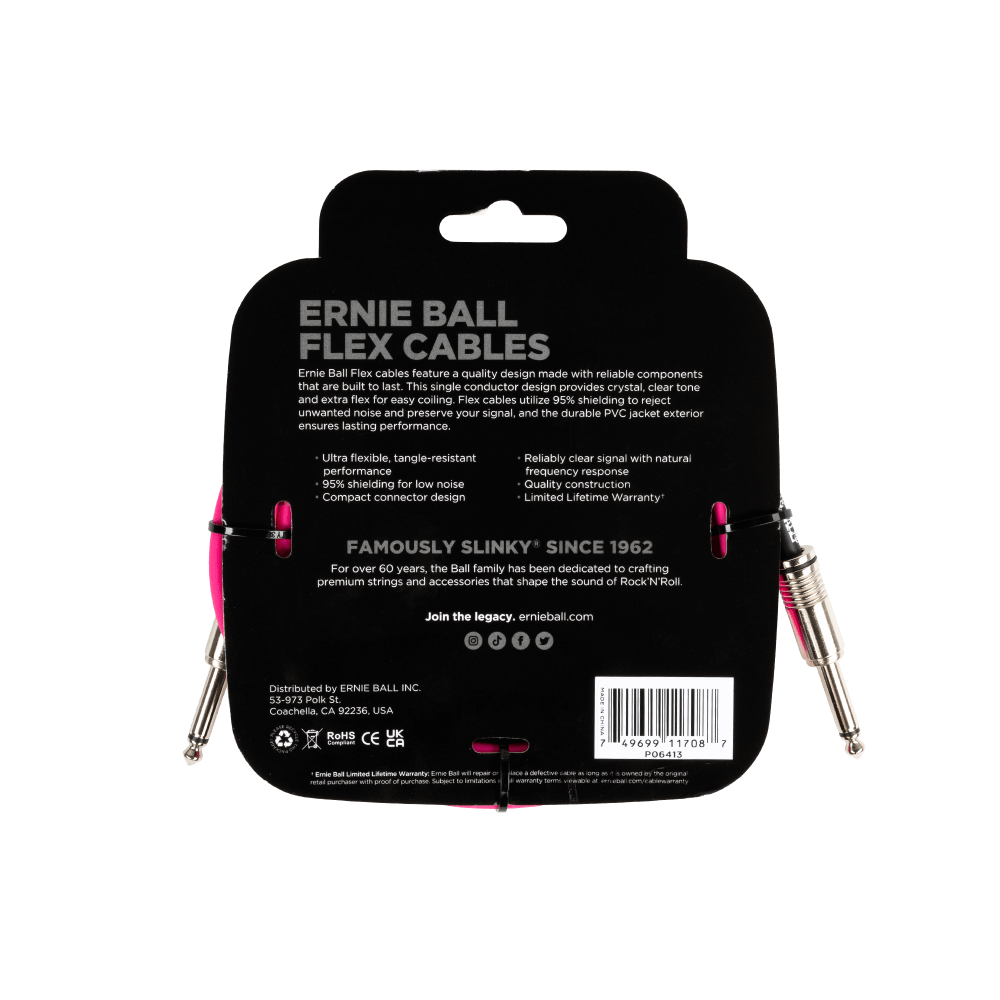 Ernie Ball - Cable de Audio 3.048 Mts., Rosa (Recto/Recto) Mod.6413_1