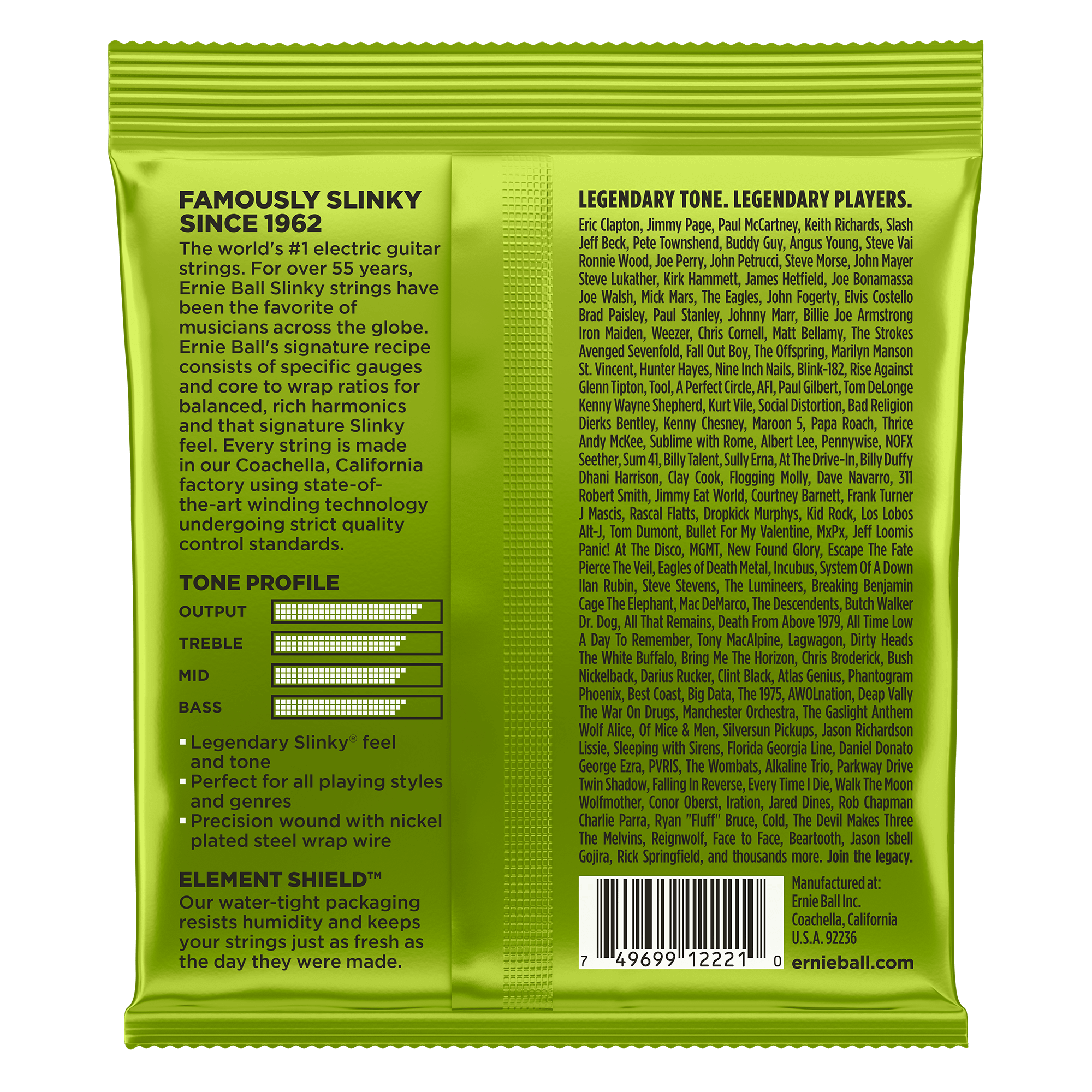 Ernie Ball - Encordado para Guitarra Electrica Reg Slignky Verde Mod.2221_20