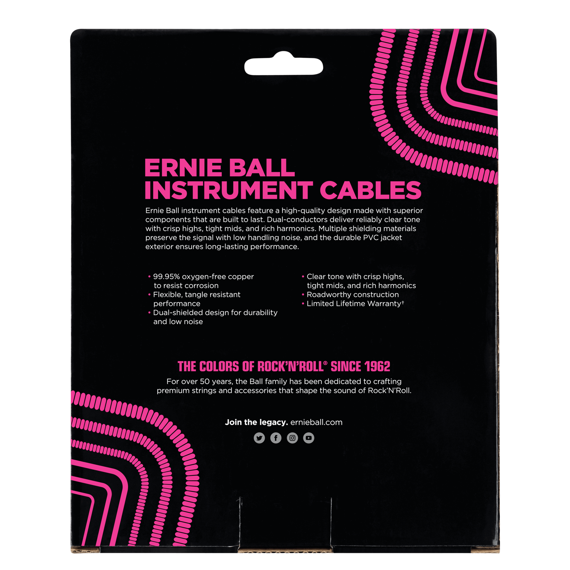 Ernie Ball - Cable para Instrumento, Color: Negro Tamaño: 9.14 mts. Recto/Recto Mod.6044_41