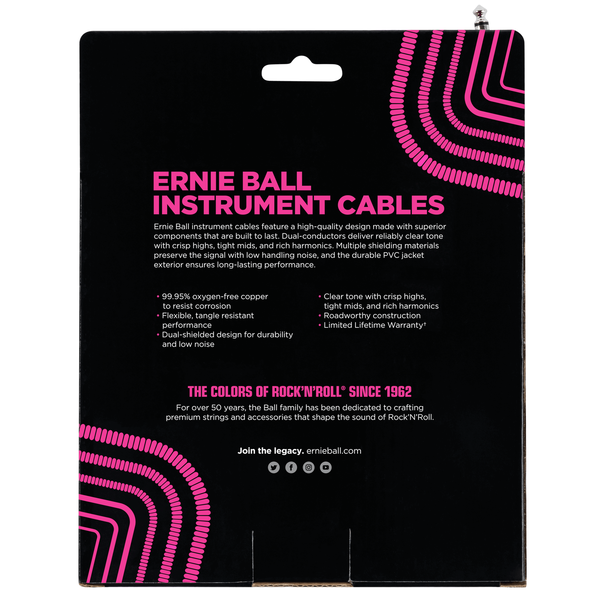 Ernie Ball - Cable para Instrumento, Color: Blanco Tamaño: 9.14 mts. Recto/Ang. Mod.6045_44