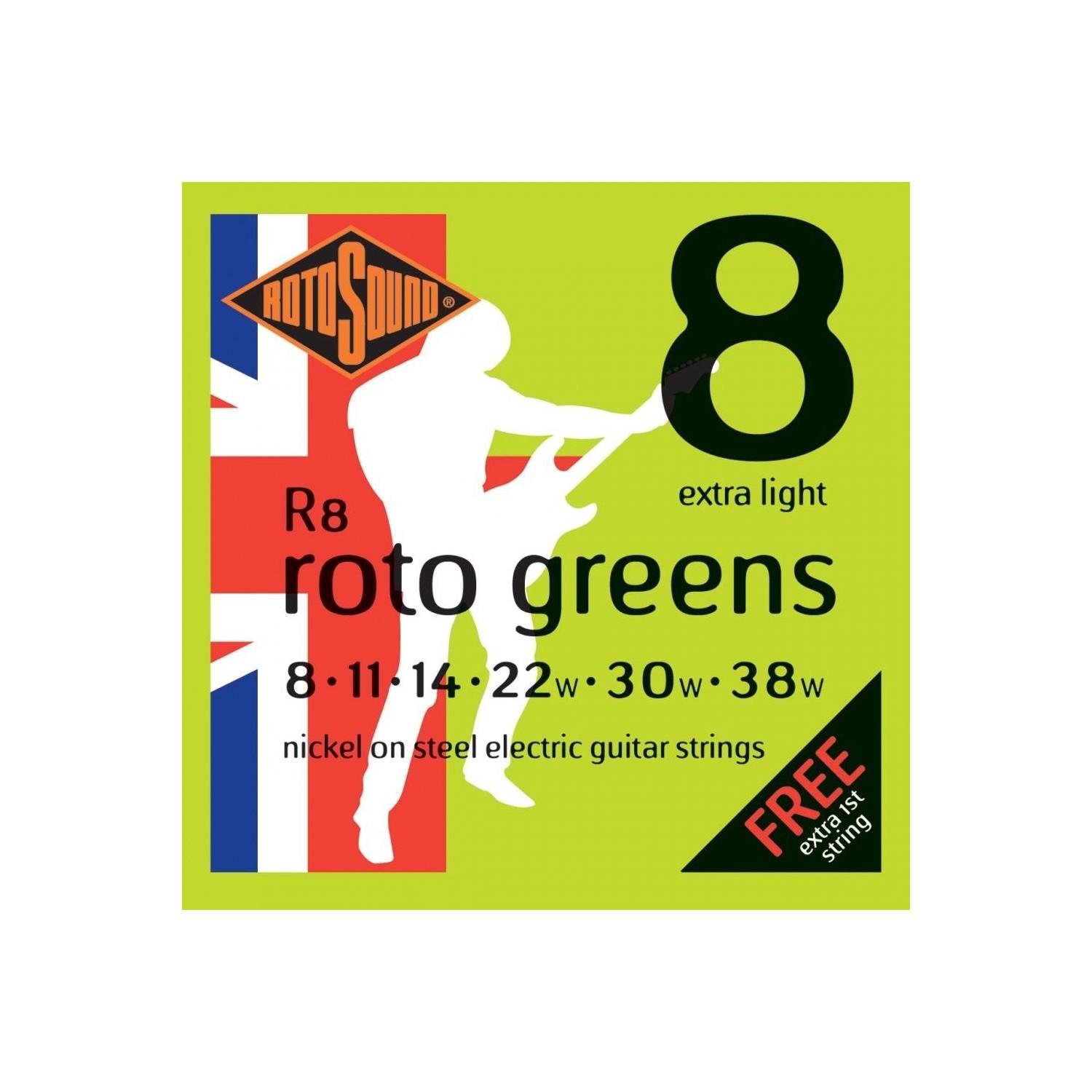 Rotosound - Encordadura Niquel Extra Light 8-38 Roto Greens para Guitarra Electrica Mod.R8_415