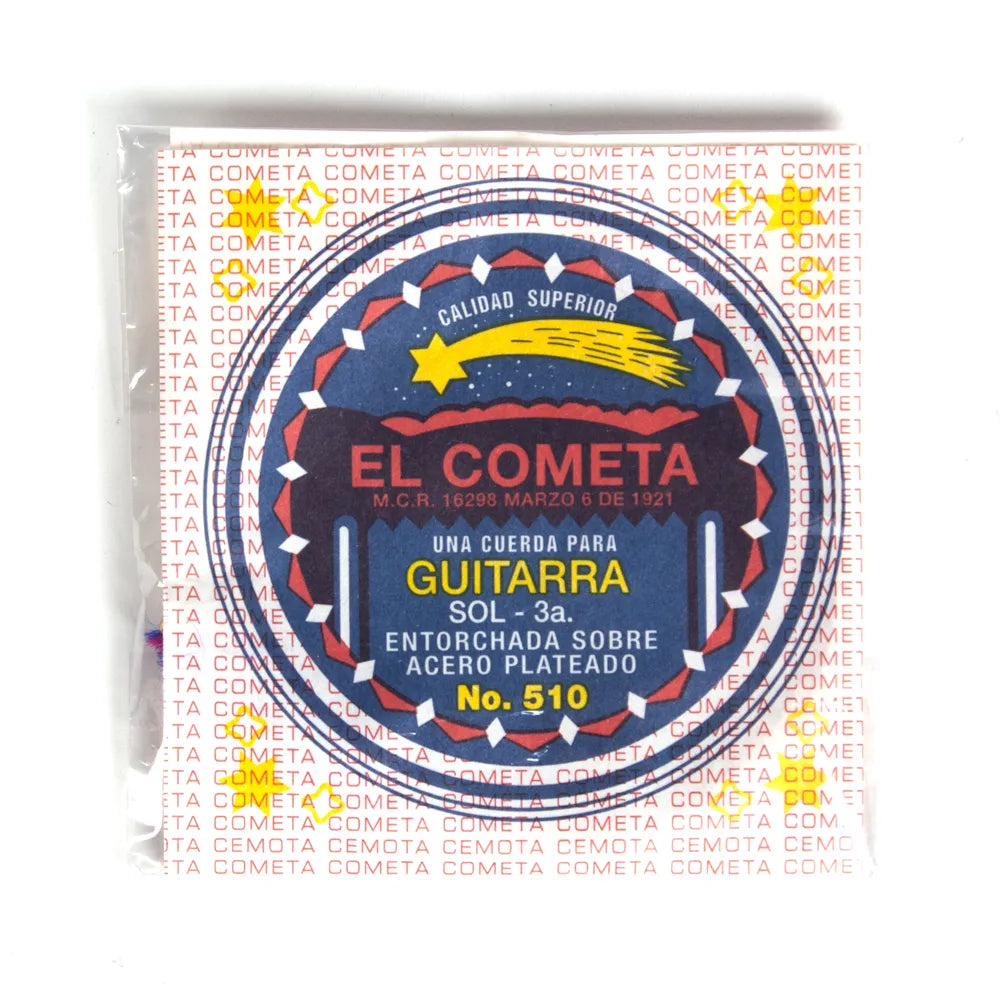 El Cometa - Cuerda Para Guitarra Acustica, 3A., Entorchado Cobre Plata Sobre Acero Estañado Con Borla Mod.COGS-510-6