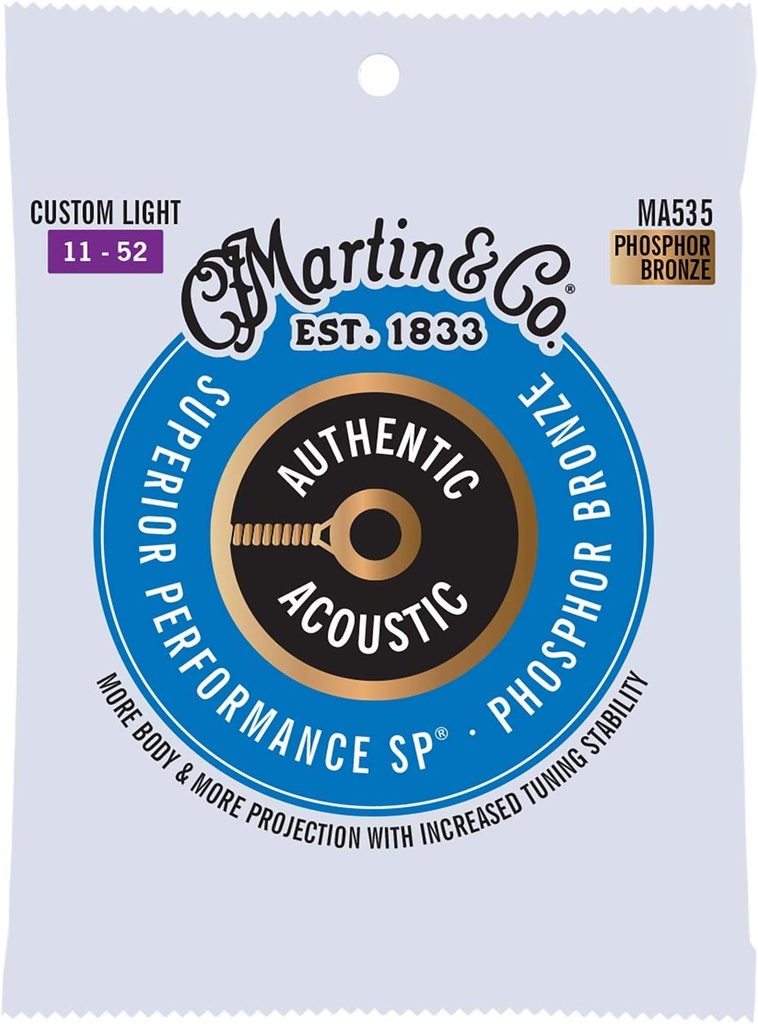 Martin - Encordado Superior Performance Phosphor Bronze para Guitarra Acústica, 11 - 52 Mod.MA535