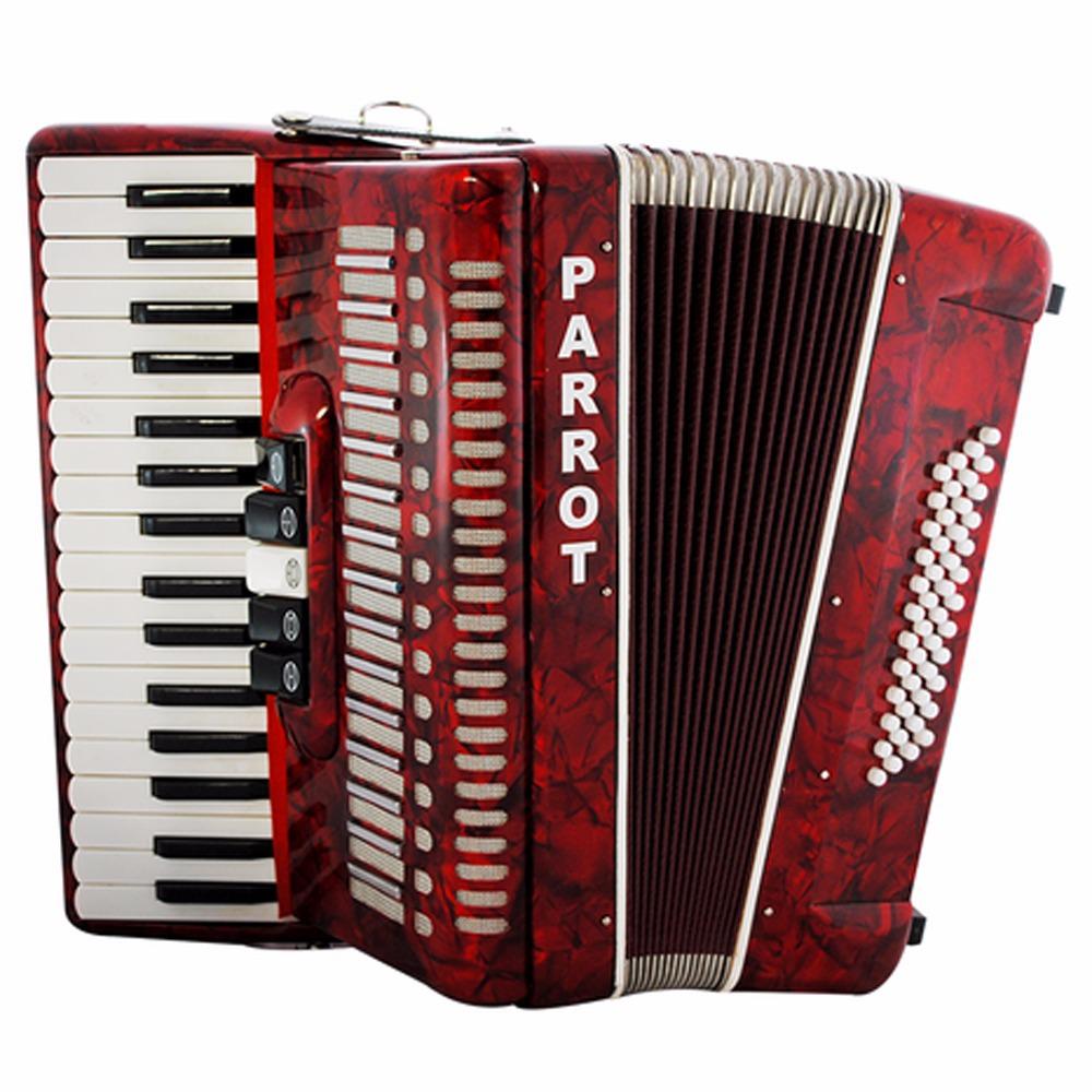 Parrot - Acordeon 34 Teclas 48 Bajos, Color Rojo con Estuche Mod.1307RD