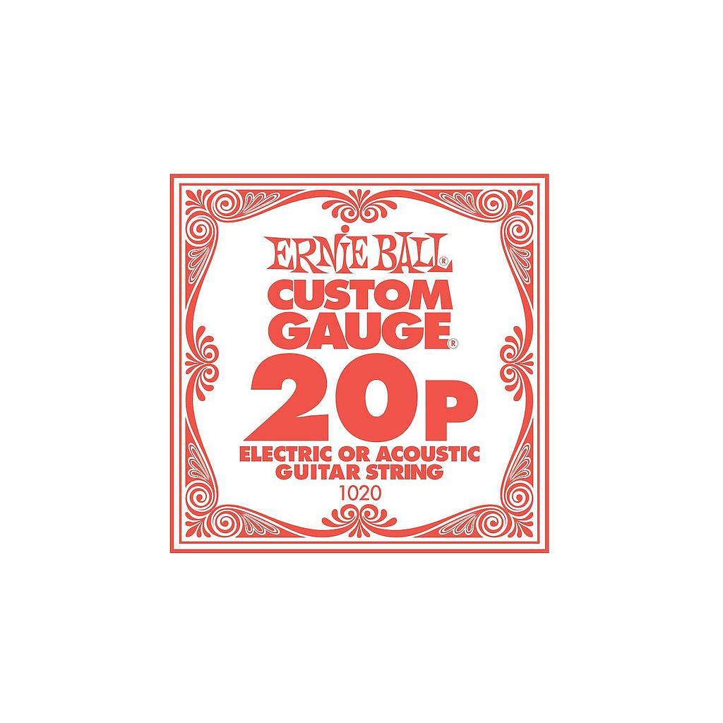 Ernie Ball - Cuerdas Custom para Guitarra Eléctrica, 6 Piezas Acero .020 Mod.1020