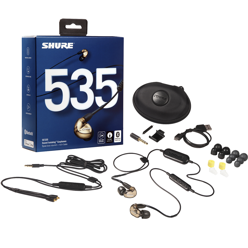 Shure - Audífonos In-Ear con Aislamiento de Sonido y Cable Bluetooth, Color: Bronce Mod.SE535-V+BT1