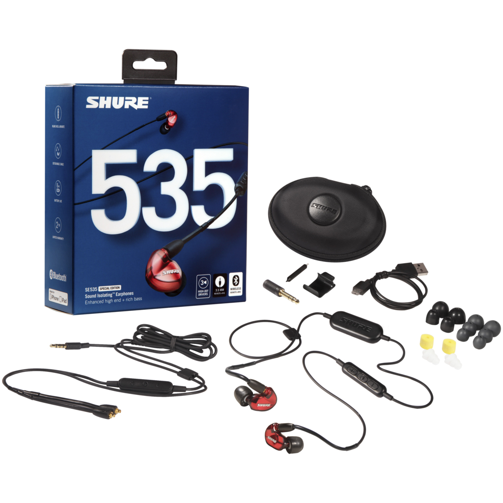 Shure - Audífonos In-Ear Edición Especial con Aislamiento de Sonido y Cable Bluetooth, Color: Rojo Mod.SE535LTD+BT1