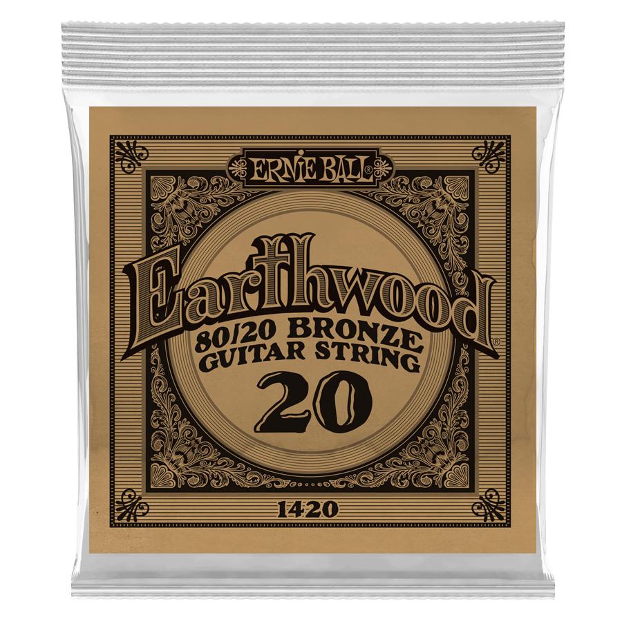 Ernie Ball - Cuerdas Earthwood para Guitarra Acústica, 6 Piezas Bronce .020 Mod.1420