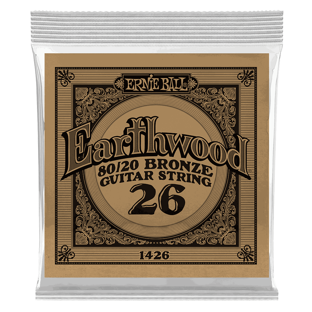 Ernie Ball - Cuerdas Earthwood para Guitarra Acústica, 6 Piezas Bronce .026 Mod.1426