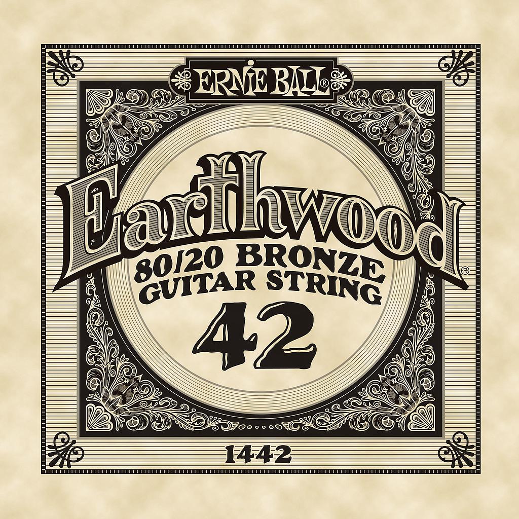 Ernie Ball - Cuerdas Earthwood para Guitarra Acústica, 6 Piezas Bronce .042 Mod.1442