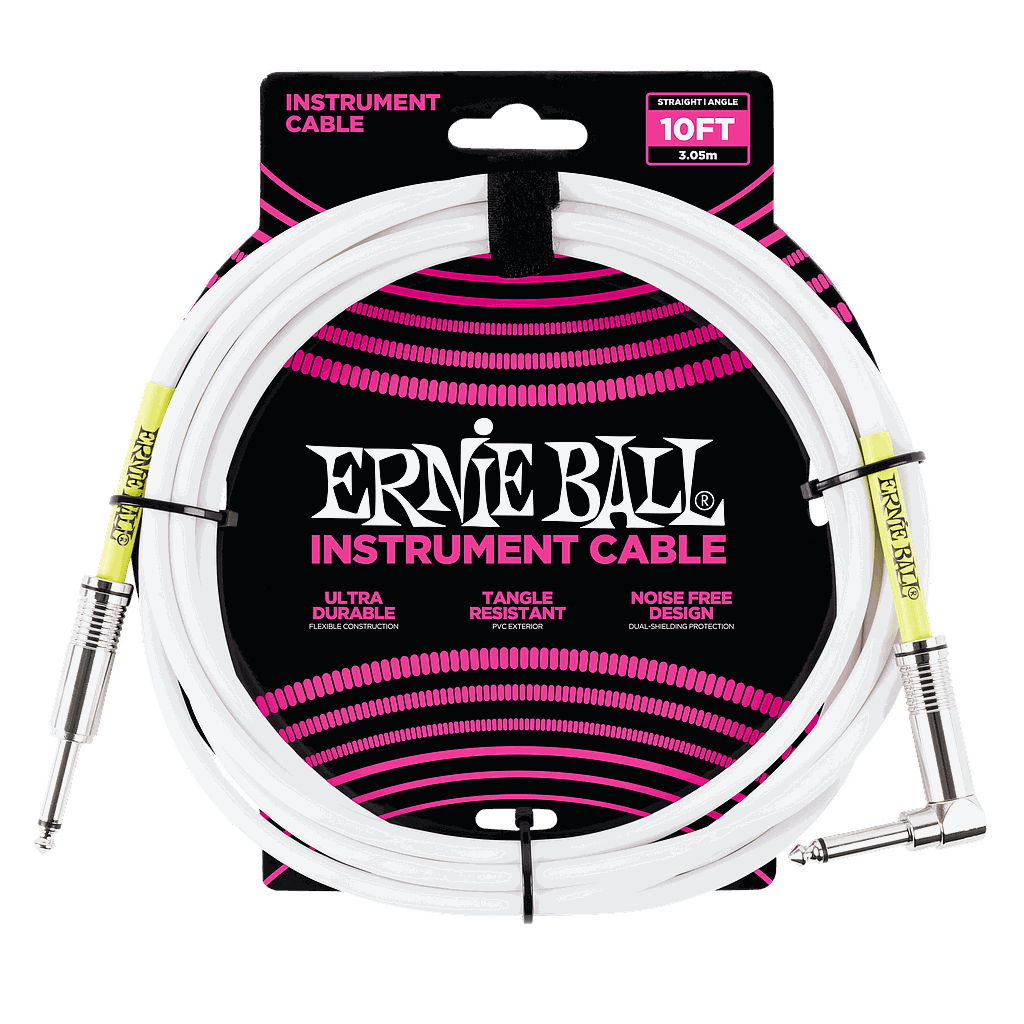 Ernie Ball - Cable para Instrumento, Color: Blanco Tamaño: 3.04 mts. Recto/Ang. Mod.6049