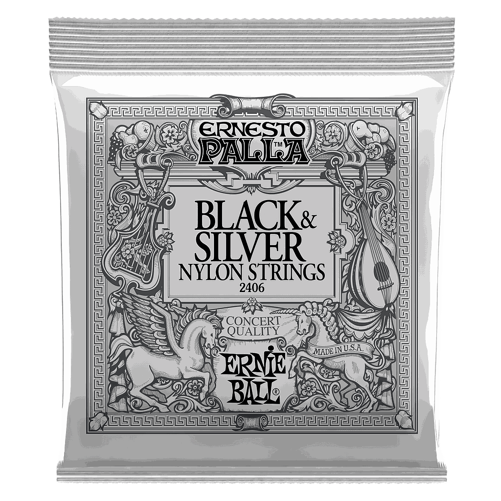 Ernie Ball - Encordado para Guitarra Clásica Ernesto Palla Black & Silver, Nylon Mod.2406