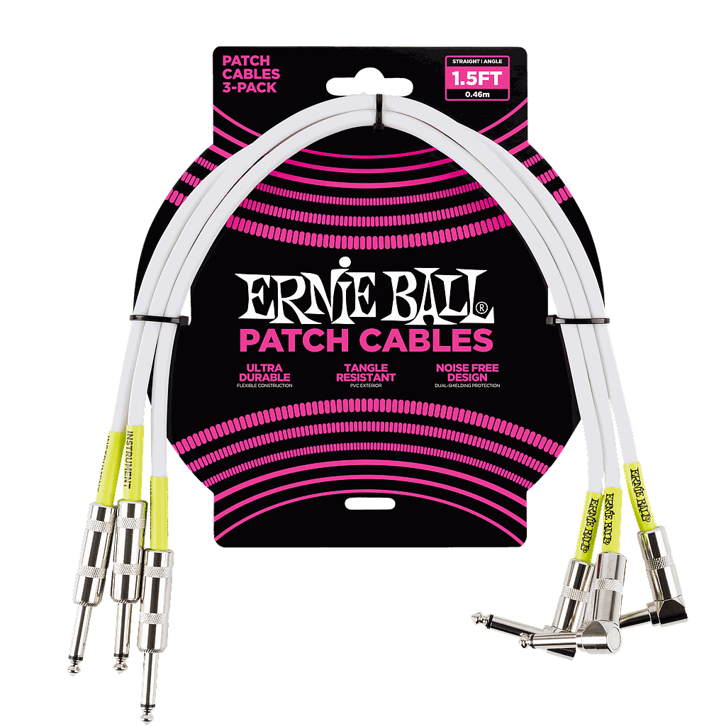 Ernie Ball - 3 Cables de 0.46 MTS., Color: Blanco Angulado/Angulado Mod.6056