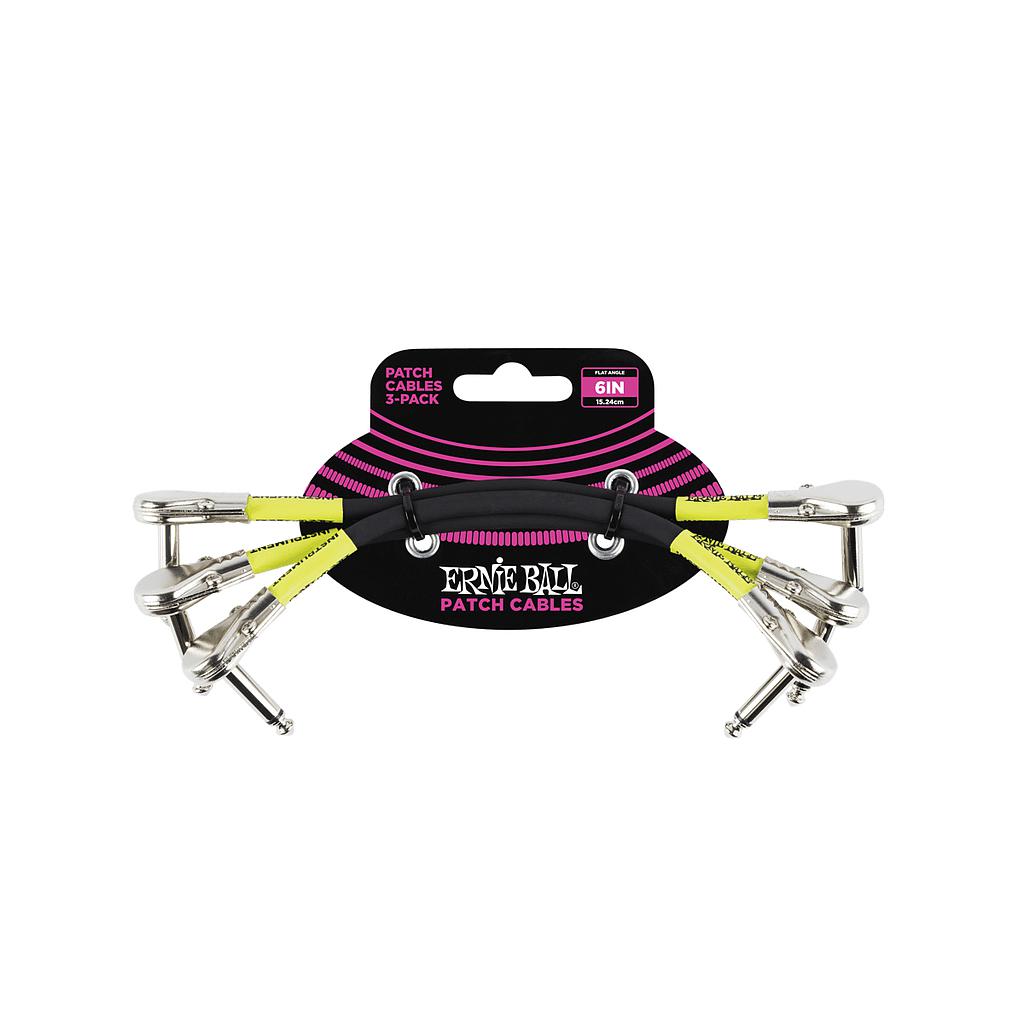 Ernie Ball - 3 Cables en L de 0.15 mts., Color: Negro Angulado/Angulado Mod.6059