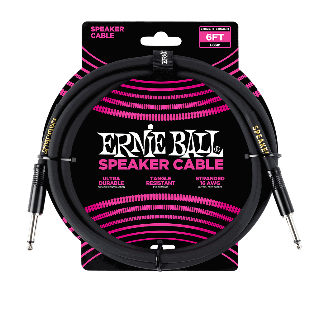Ernie Ball - Cable para Bafle de 1.83 mts., Color: Negro Rec./Rec. Mod.6072