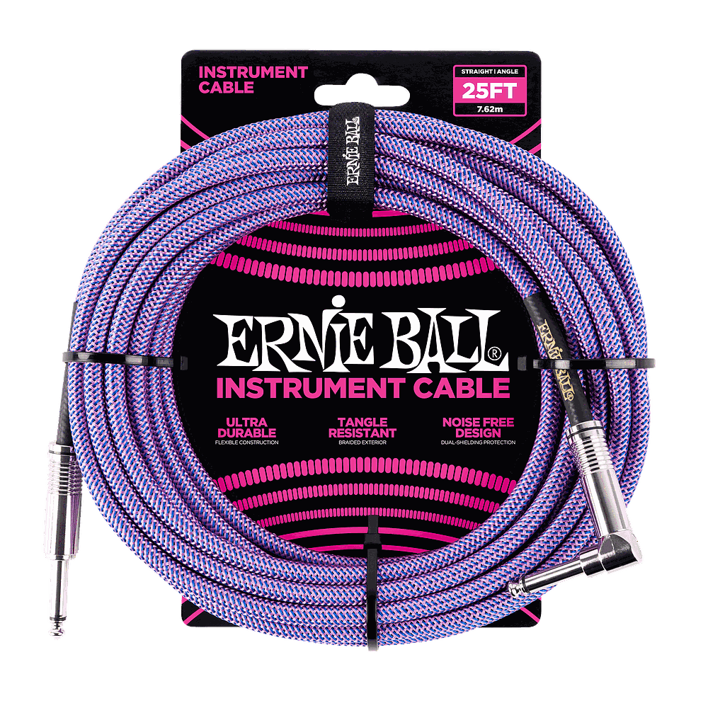 Ernie Ball - Cable Recubierto para Instrumento de 7.62 mts., Color: Morado/Azul Ang./ Rec. Mod.6069