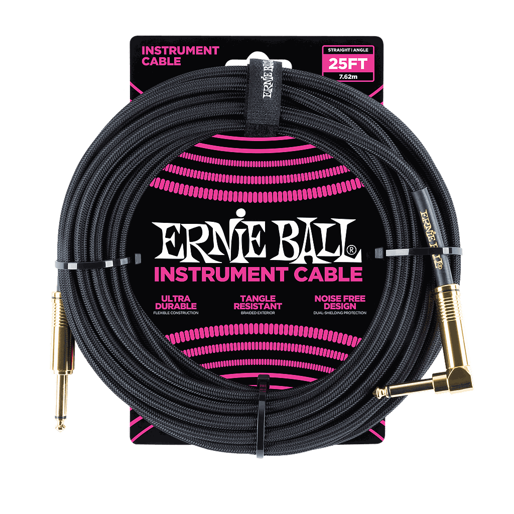 Ernie Ball - Cable Recubierto para Instrumento de 7.62 mts., Color: Negro Ang./ Rec. Mod.6058