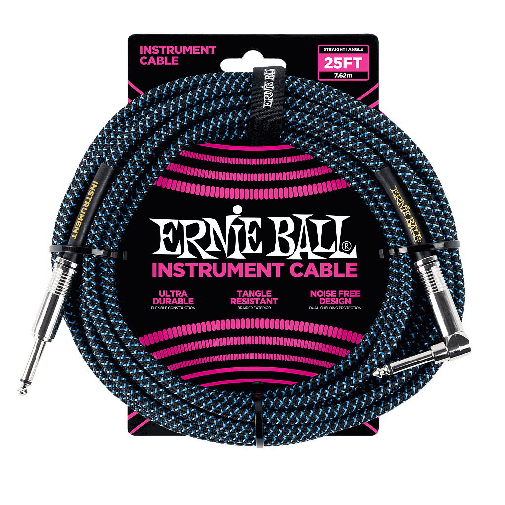 Ernie Ball - Cable Recubierto para Instrumento de 7.62 mts., Color: Negro/Azúl Neon Ang./ Rec. Mod.6060