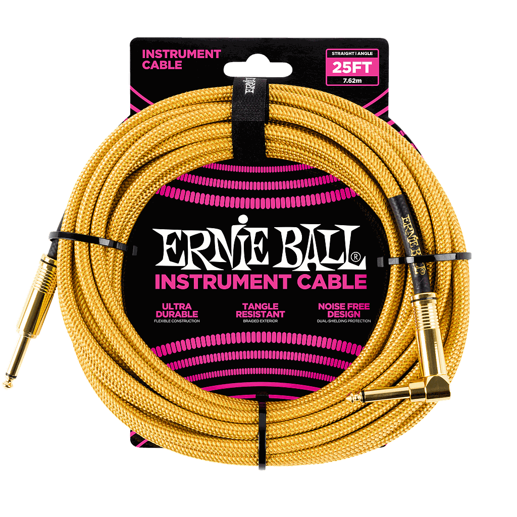 Ernie Ball - Cable Recubierto para Instrumento de 7.62 mts., Color: Dorado Ang./ Rec. Mod.6070