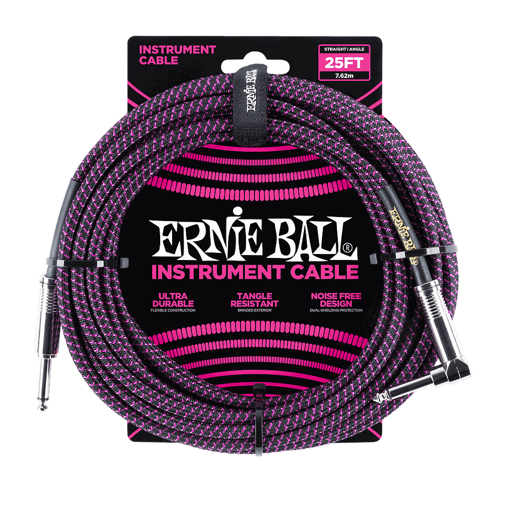 Ernie Ball - Cable Recubierto para Instrumento de 7.62 mts., Color: Negro/Morado Ang./ Rec. Mod.6068