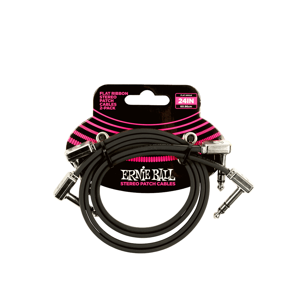 Ernie Ball - 2 Cables de Audio Angulado/Angulado Estéreo, Tamaño: 0.6096 Mts., Color: Negro Mod.6406