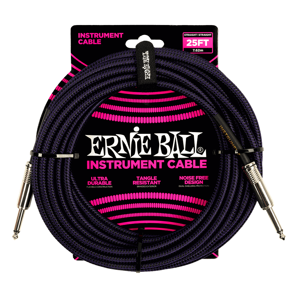Ernie Ball - Cable de Audio Recto/Recto, Tamaño: 7.620 Mts., Color: Morado/Negro Mod.6397