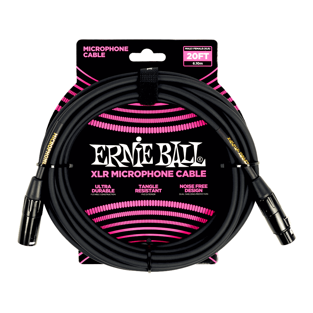 Ernie Ball - Cable Para Micrófono, Tamaño: 6.096 Mts., Color: Negro Mod.6388
