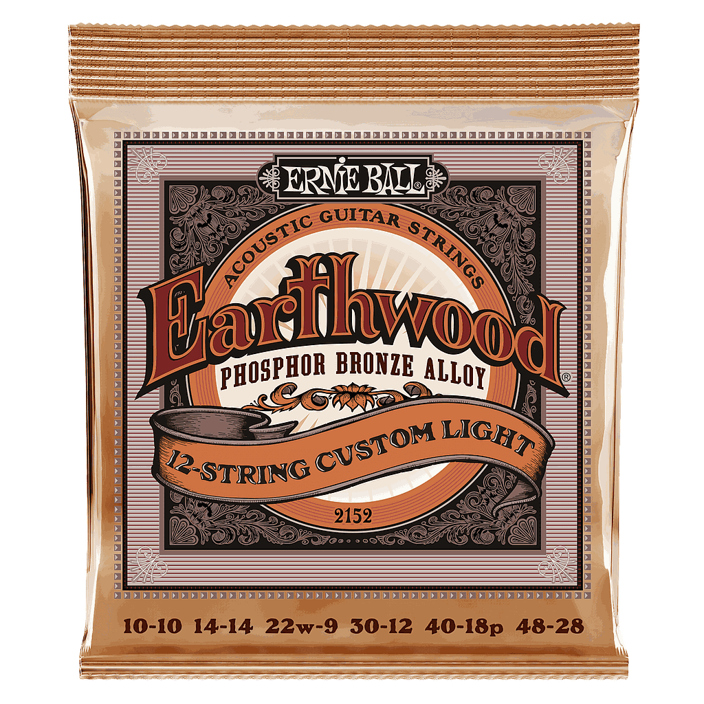 Ernie Ball - Encordado Earthwood Custom Light Para Guitarra Acústica de 12 Cuerdas, Bronce Fosforado Mod.2152