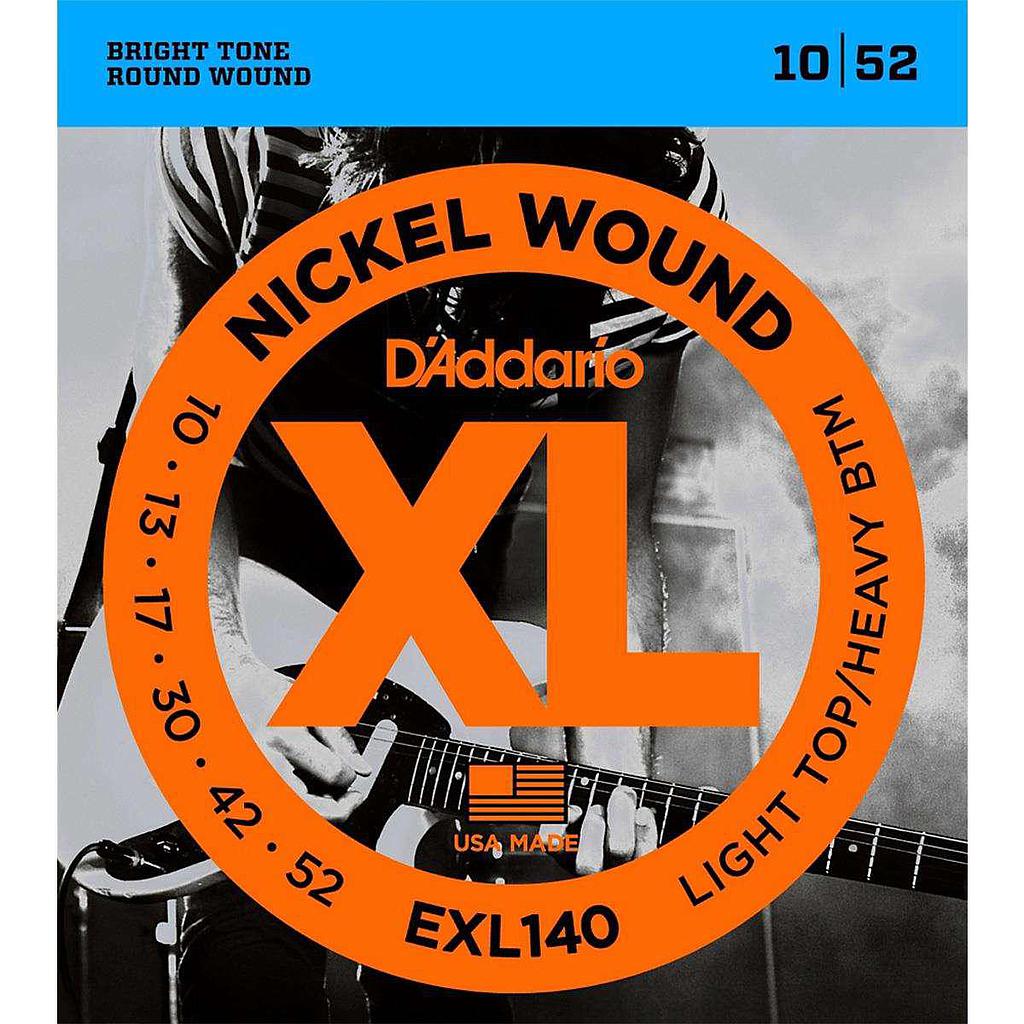 D'Addario - Encordado para Guitarra Eléctrica Nickel Wound, Light Top/Heavy Bottom 10-52 Mod.EXL140