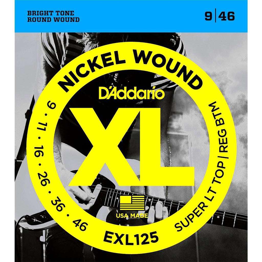 D'Addario - Encordado para Guitarra Eléctrica Nickel Wound, Super Light Top/ Regular Bottom 9-46 Mod.EXL125