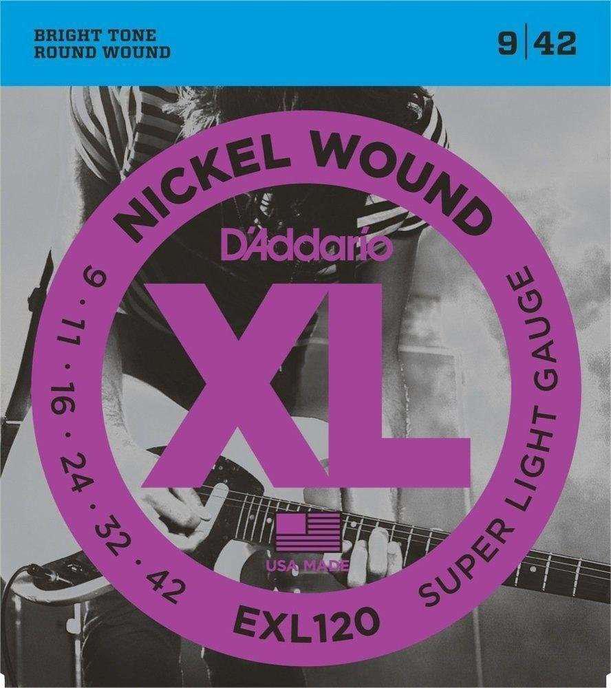 D'Addario - Encordado para Guitarra Eléctrica Nickel Wound, Super Light 9-42 Mod.EXL120