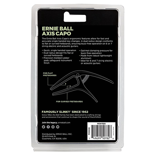 Ernie Ball - Capotrasto Axis para Guitarra, Color: Estaño Mod.9608_8