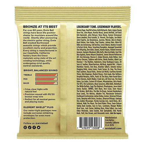 Ernie Ball - 3 Encordados Earthwood Rock & Blues Para Guitarra Acústica, Bronce 0.010-0.052 Mod.3008_7