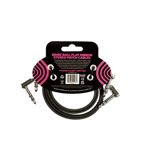 Ernie Ball - 2 Cables de Audio Angulado/Angulado Estéreo, Tamaño: 0.6096 Mts., Color: Negro Mod.6406_2