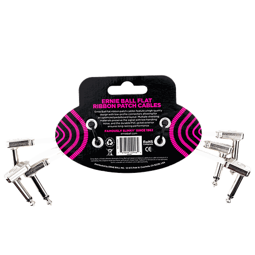 Ernie Ball - 3 Cables de Audio 15.24 cm, Blanco Angulado/Angulado Mod.6385_3