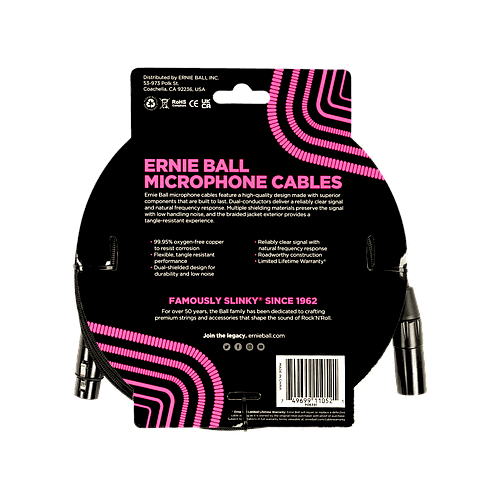 Ernie Ball - Cable Para Micrófono, Tamaño: 4.572 Mts., Color: Negro Mod.6391_26