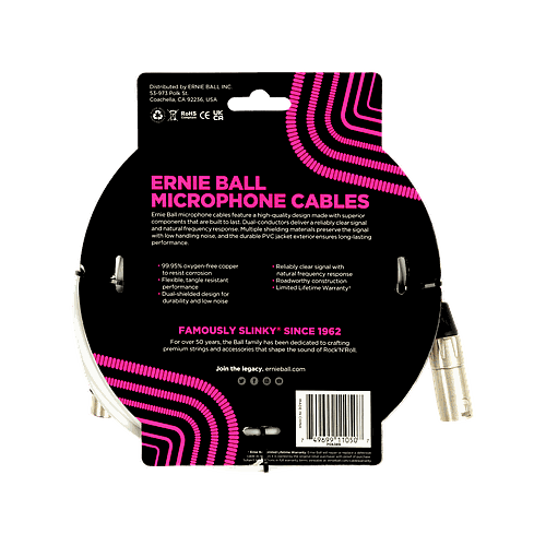 Ernie Ball - Cable Para Micrófono, Tamaño: 6.096 Mts., Color: Blanco Mod.6389_27