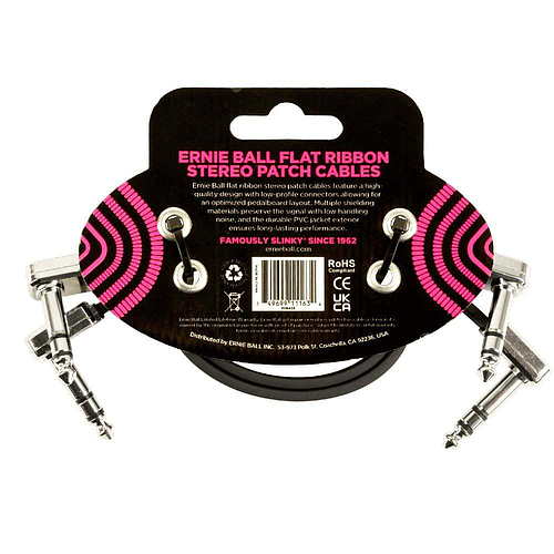 Ernie Ball - 2 Cables de Audio Angulado/Angulado Estéreo, Tamaño: 0.3048 Mts., Color: Negro Mod.6405_2