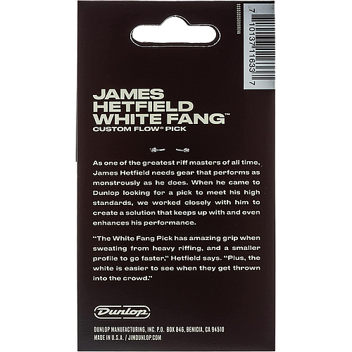 Dunlop - 6 Plumillas James Hetfield White Fang para Guitarra, Tamaño 1.14 mm Mod.PH122P114_20