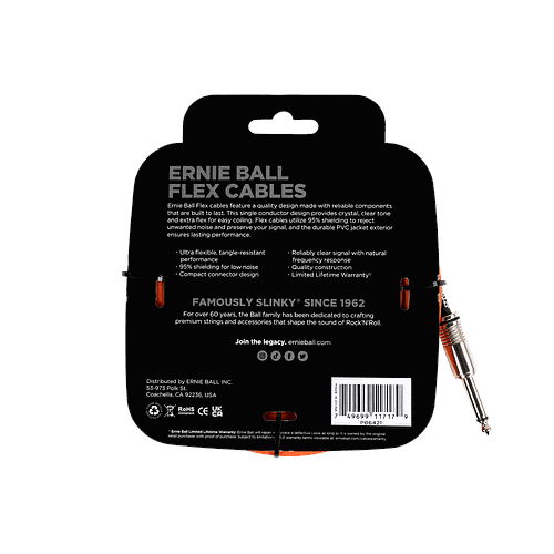 Ernie Ball - Cable de Audio 6.10 Mts., Anaranjado (Recto/Recto) Mod.6421_7