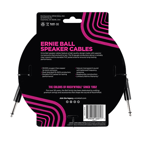 Ernie Ball - Cable para Bafle de 0.91 mts., Color: Negro Rec./Rec. Mod.6071_38